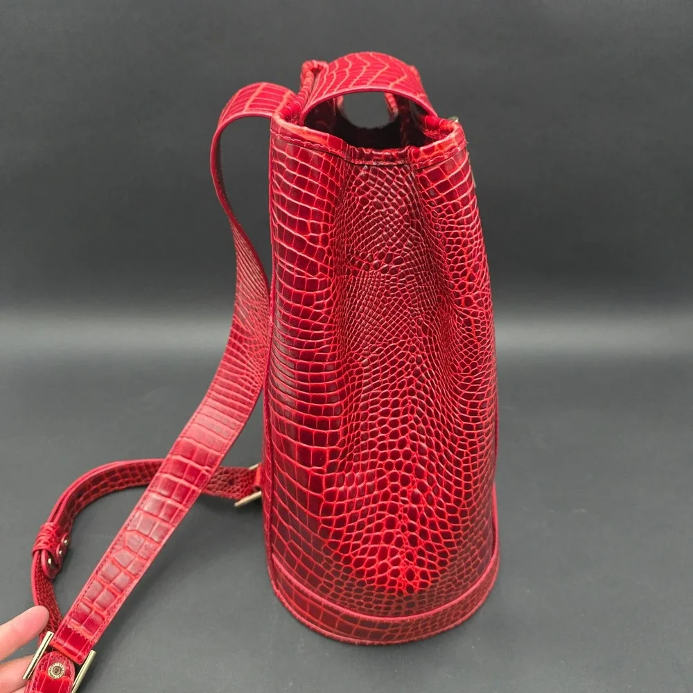 Brahmin Maddie Glissandro Red Croc Embossed Soft Leather Sling Bag